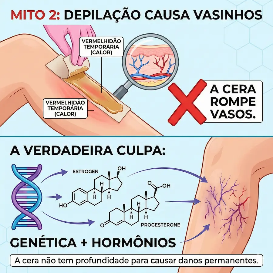 Mito 2: Depilação com cera não causa vasinhos - a culpa é da genética e hormônios