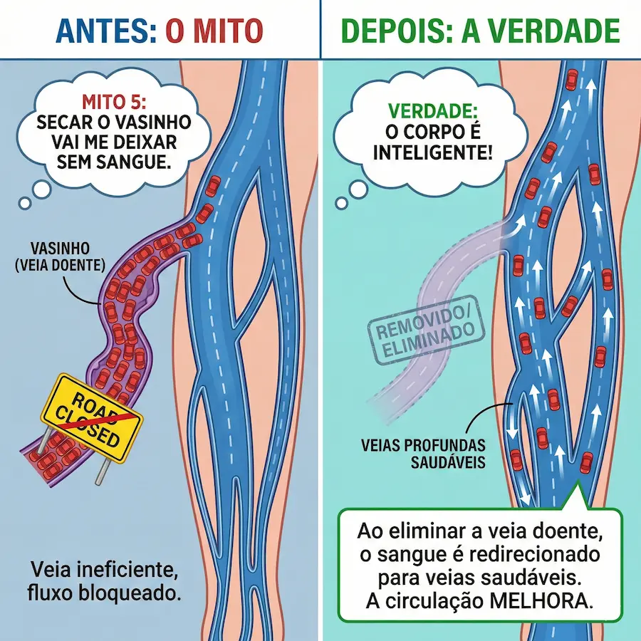 Mito 5: Secar vasinhos melhora a circulação - sangue é redirecionado para veias saudáveis