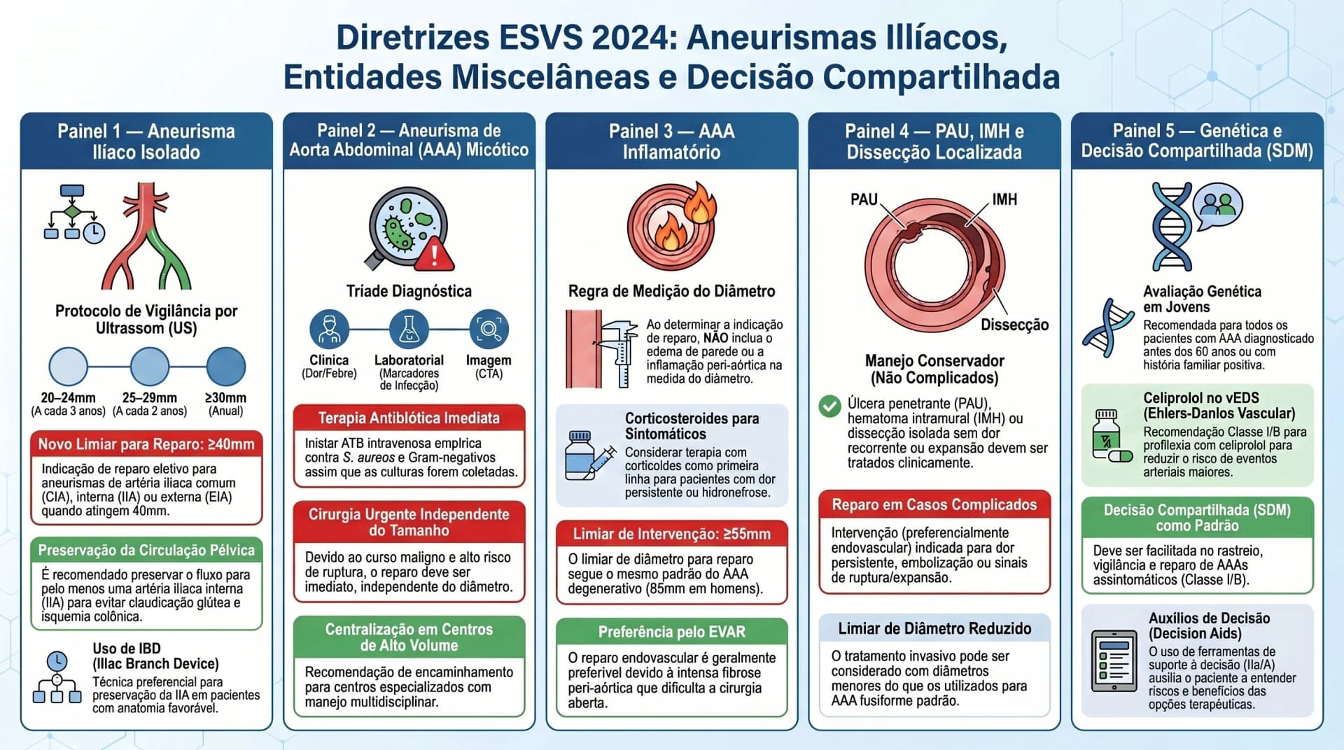 Infográfico sobre aneurisma ilíaco, miscelâneos e decisão compartilhada — ESVS 2024