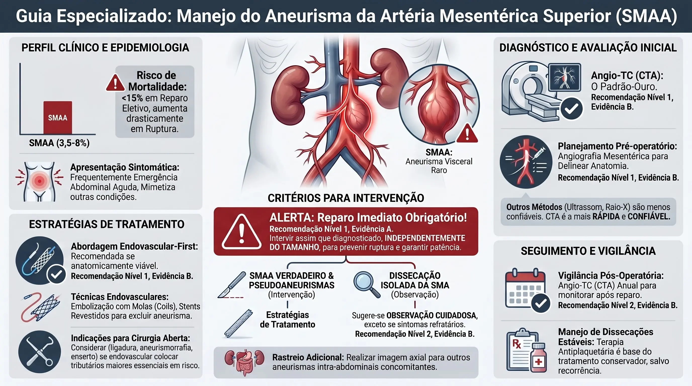 Infográfico — Manejo de Aneurismas das Artérias Jejunais, Ileais e Cólicas: diagnóstico, critérios e tratamento — SVS 2020