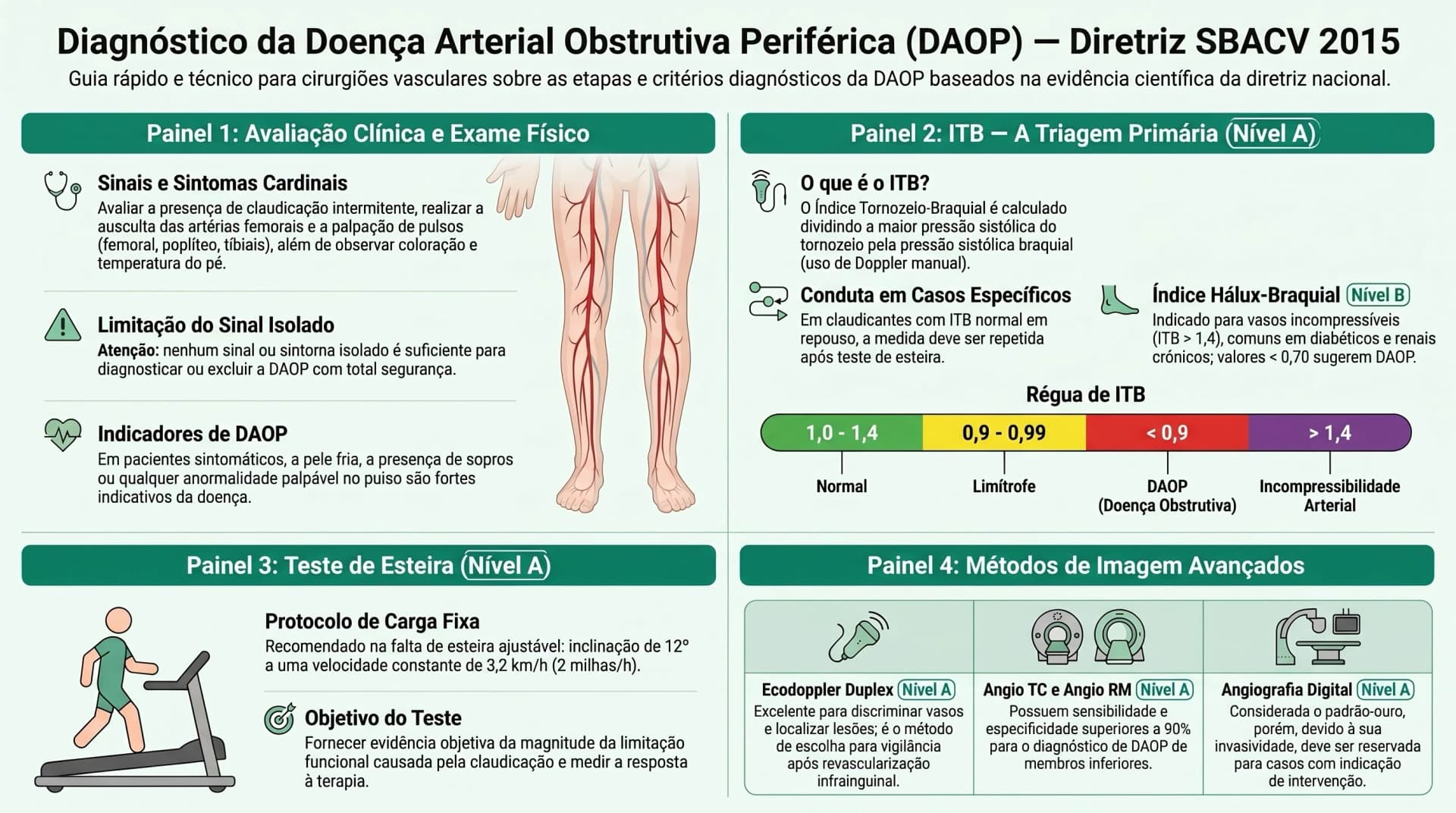Infográfico SBACV 2015 — DAOP: Diagnóstico — ITB, Esteira, Ecodoppler e Imagem