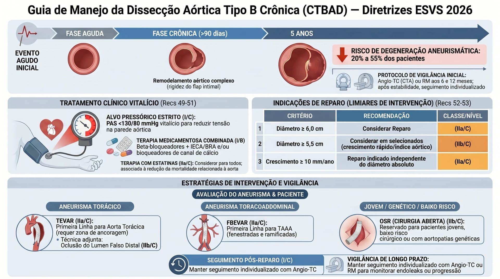 Infográfico ESVS 2026 — Dissecção Crônica Tipo B: Tratamento Clínico e Reparo