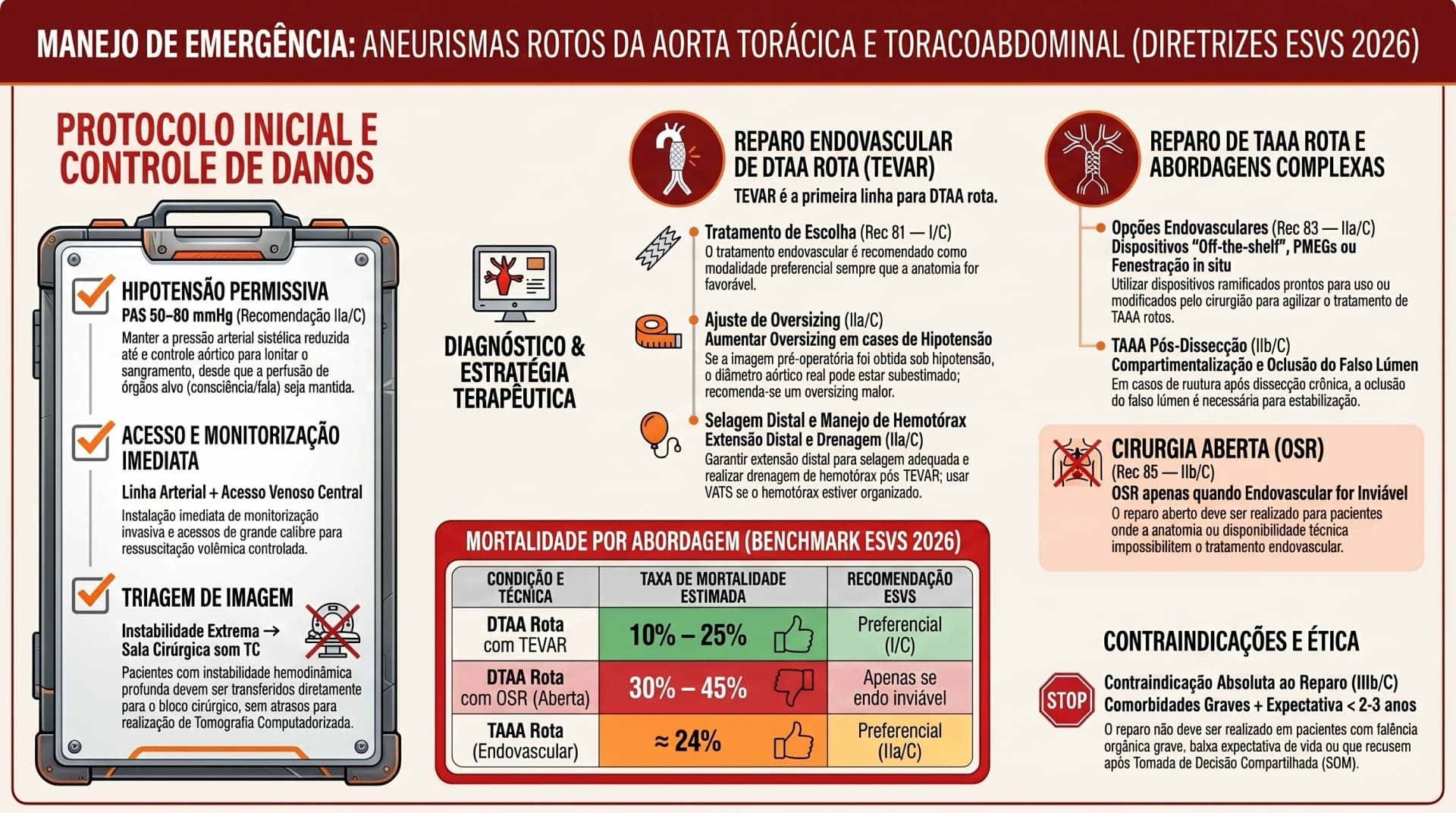 Infográfico ESVS 2026 — Aneurisma Roto da Aorta Torácica e Toracoabdominal