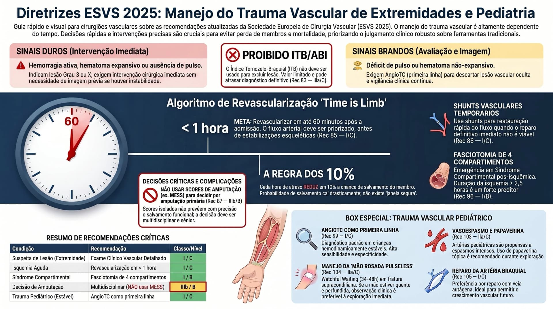 Infográfico ESVS 2025 — Trauma Vascular de Extremidades e Pediatria