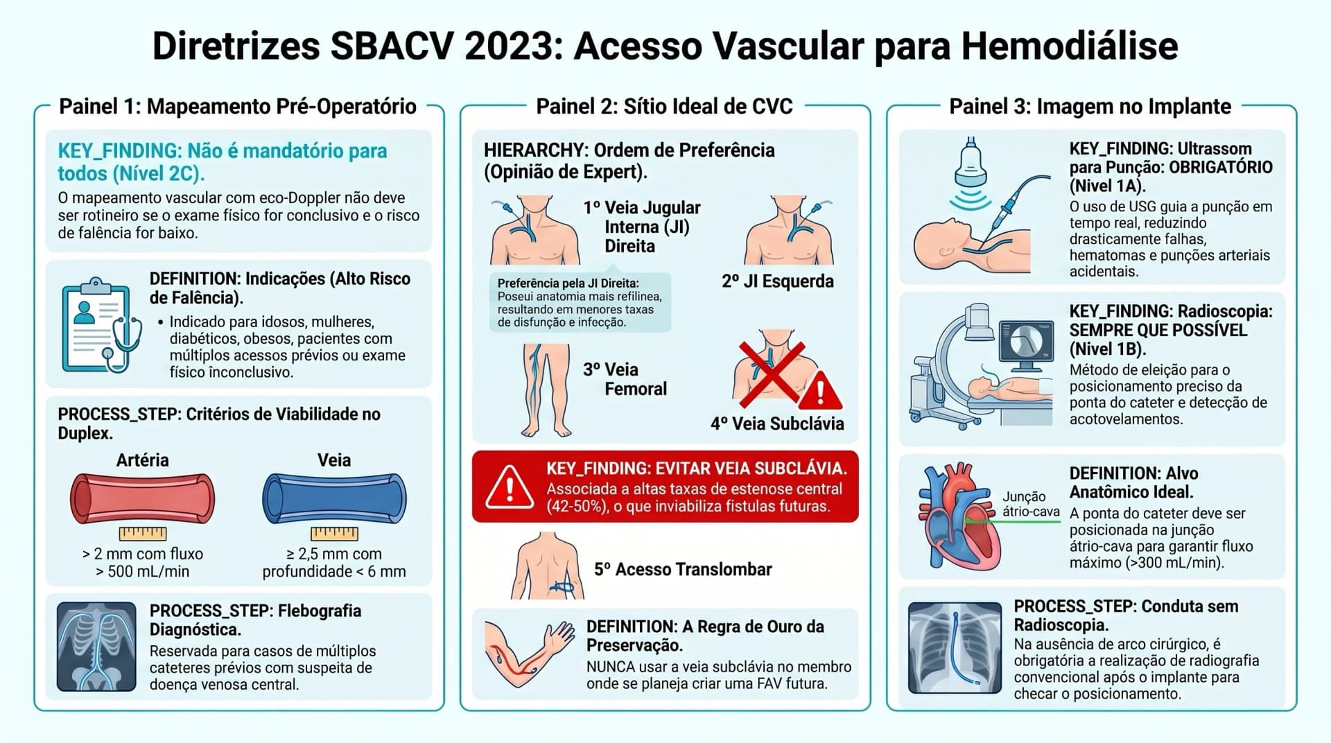 Infográfico SBACV 2023 — FAV: Avaliação Pré-Operatória, Sítio Ideal de CVC e Imagem no Implante