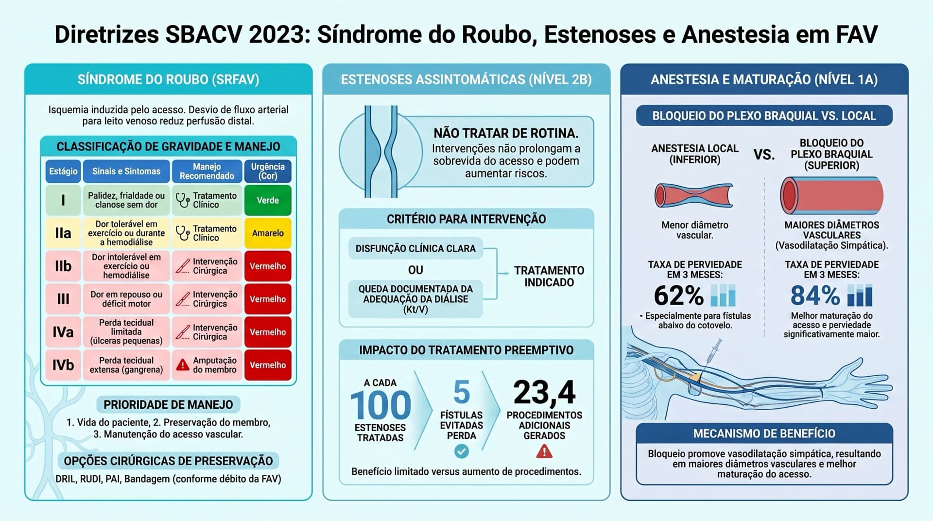 Infográfico SBACV 2023 — FAV: Síndrome do Roubo, Estenoses Assintomáticas e Anestesia
