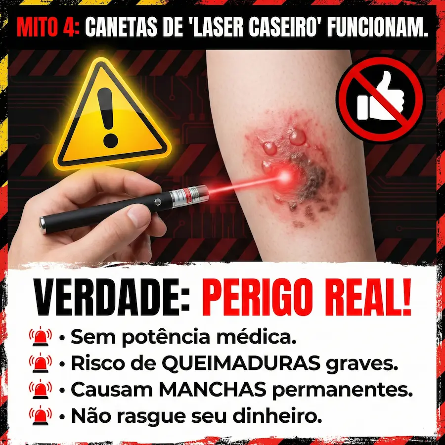 Mito 4: Canetas de laser caseiro são perigosas - risco de queimaduras e manchas