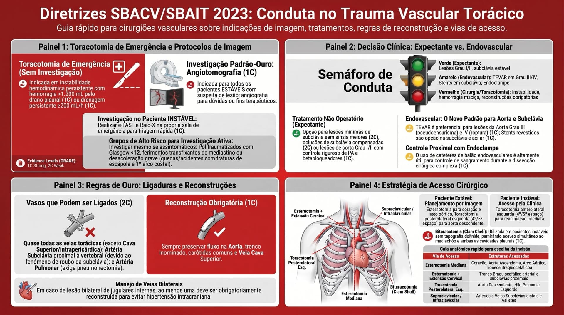 Infográfico SBACV/SBAIT 2023 — Trauma Vascular Torácico: Toracotomia, TEVAR e Acessos Cirúrgicos