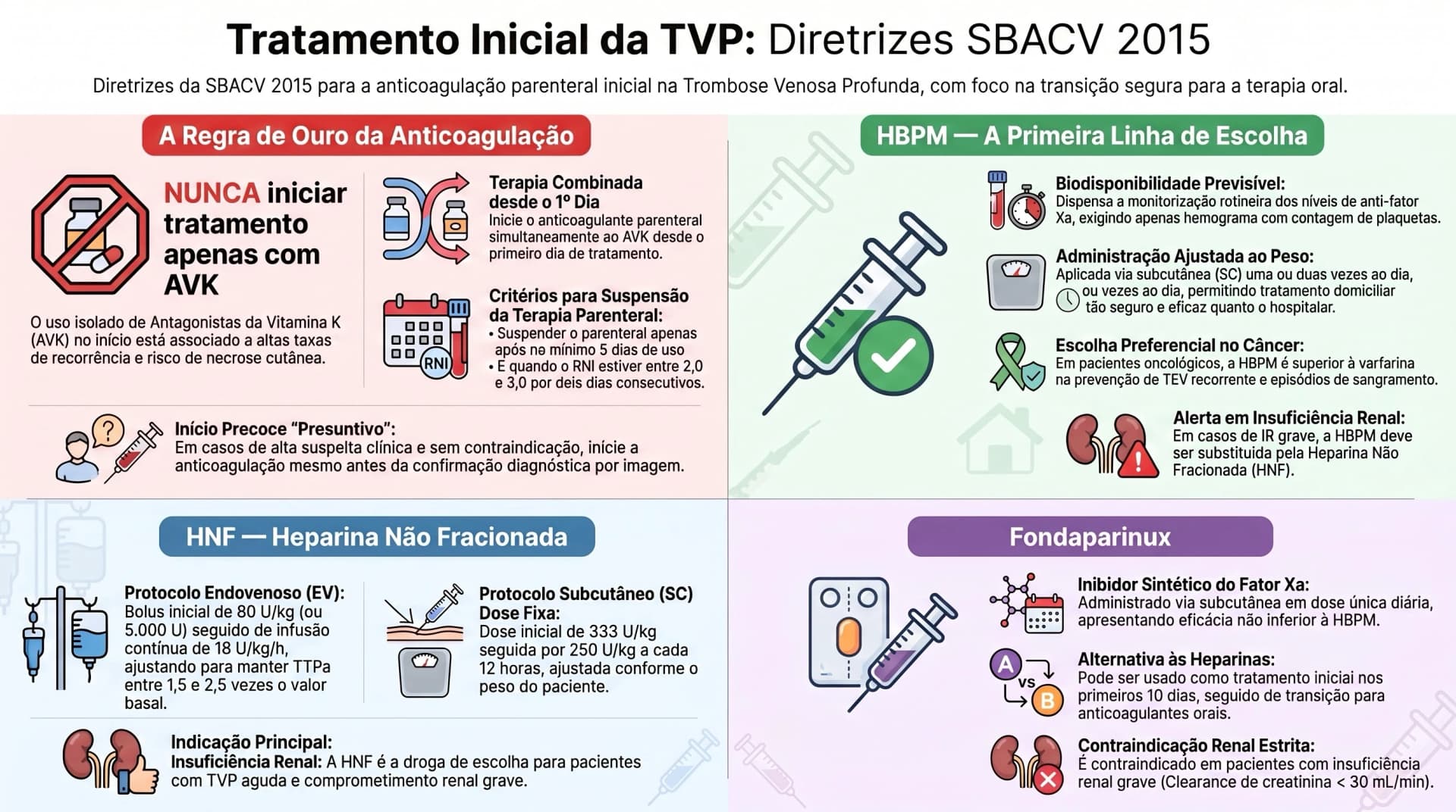 Infográfico SBACV 2015 — TVP: Tratamento Inicial com HBPM, HNF e Anticoagulação Parenteral
