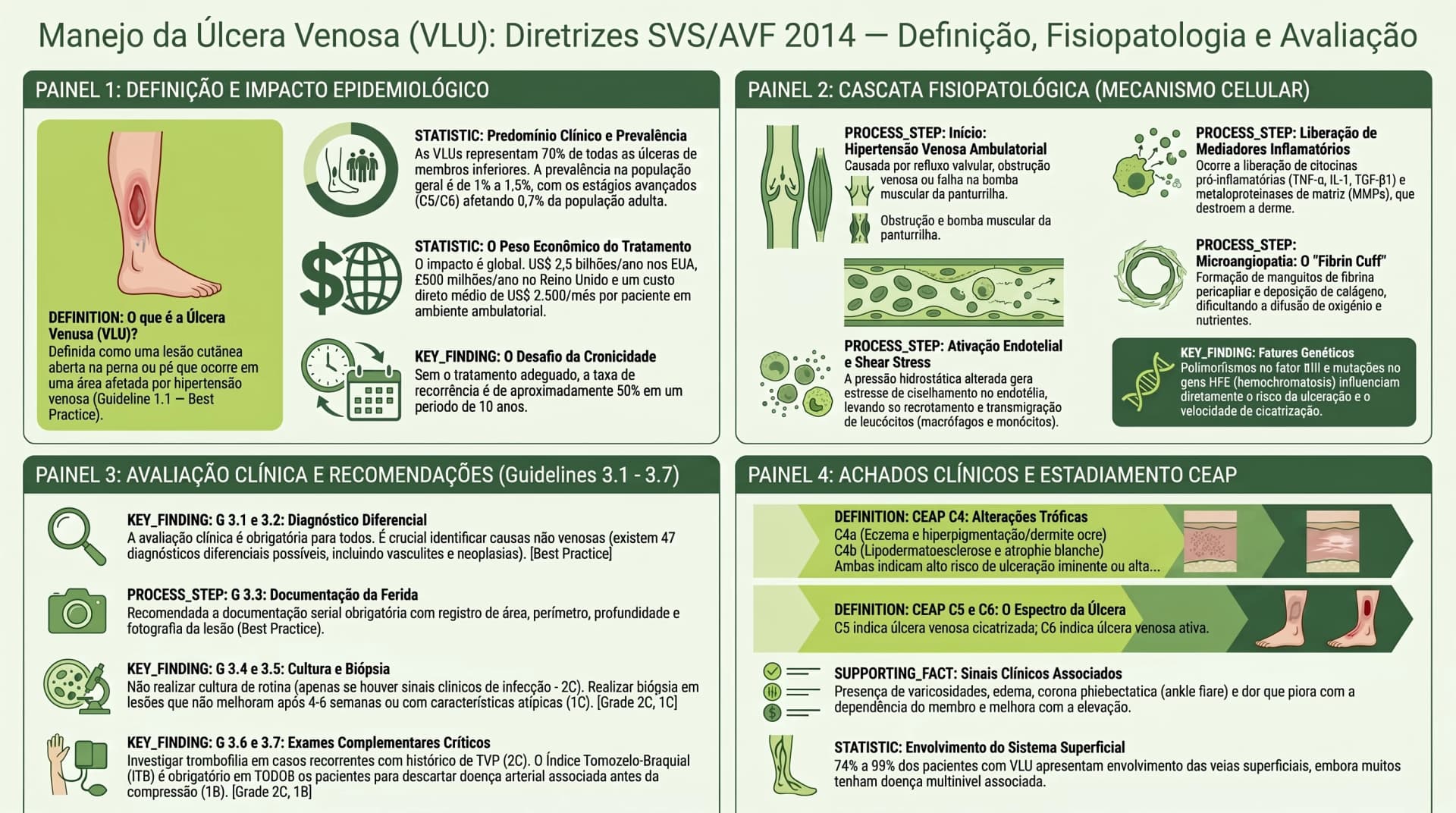 Infográfico SVS/AVF 2014 — Úlcera Venosa: Definição, Epidemiologia, Fisiopatologia e Avaliação Clínica